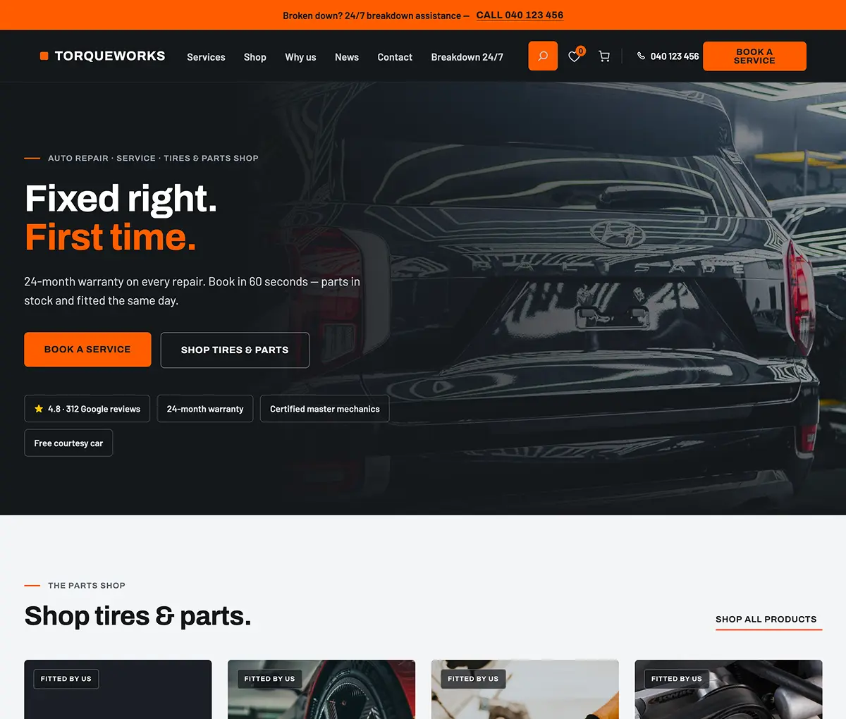 TorqueWorks — auto repair and parts demo for the Quartier WordPress theme